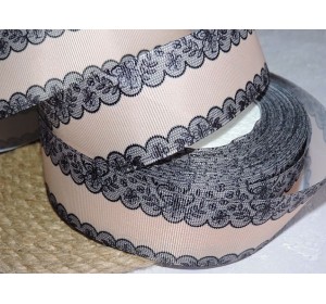 Репсовая лента 40 мм с рисунком "Кружевная окантовка" . цв. персиковый  - 1 м