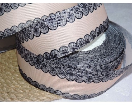 Репсовая лента 40 мм с рисунком "Кружевная окантовка" . цв. персиковый  - 1 м