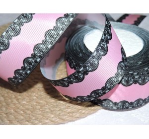 Репсовая лента 40 мм с рисунком "Кружевная окантовка", цв. розовый   - 1 м