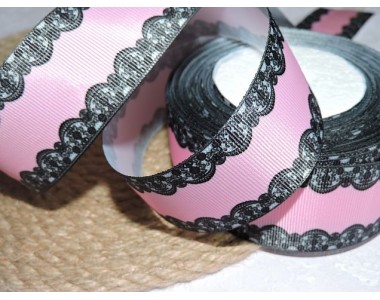 Репсовая лента 40 мм с рисунком "Кружевная окантовка", цв. розовый   - 1 м