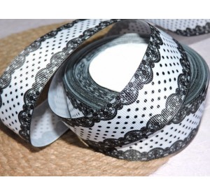 Репсовая лента 40 мм с рисунком "Окантовка из кружева в горошек"  - 1 м