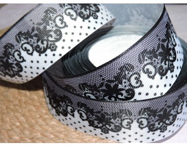 Репсовая лента 40 мм с рисунком "Кружевная окантовка"  - 1 м