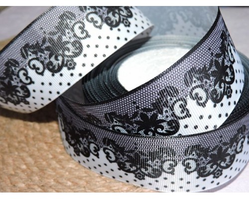 Репсовая лента 40 мм с рисунком "Кружевная окантовка"  - 1 м