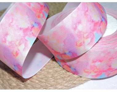 Репсовая лента 40 мм с рисунком "Акварель", цв. розовый   - 1 м