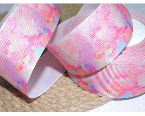 Репсовая лента 40 мм с рисунком "Акварель", цв. розовый   - 1 м