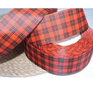 Репсовая лента 40 мм с рисунком "Клетка ", цв. красно-зеленый  - 1 м