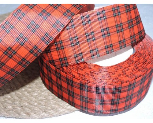 Репсовая лента 40 мм с рисунком "Клетка ", цв. красно-зеленый  - 1 м