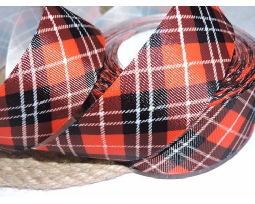 Репсовая лента 40 мм с рисунком "Клетка ", цв. черно-красный  - 1 м