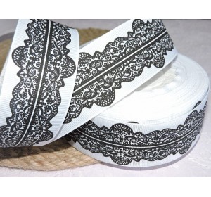 Репсовая лента 40 мм с рисунком "Кружево" . цв. белый - 1 м