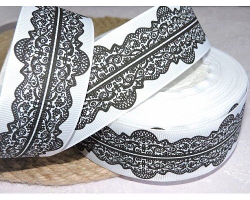 Репсовая лента 40 мм с рисунком "Кружево" . цв. белый - 1 м