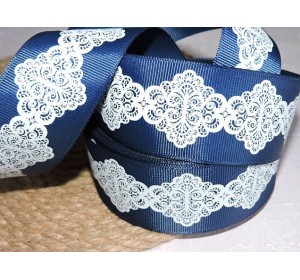 Репсовая лента 40 мм с рисунком "Орнамент" . цв. темно-синий - 1 м