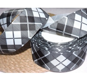 Репсовая лента 40 мм с рисунком "Клетка ", цв. черно-белый  - 1 м