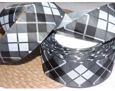 Репсовая лента 40 мм с рисунком "Клетка ", цв. черно-белый  - 1 м