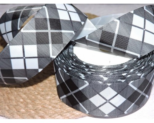 Репсовая лента 40 мм с рисунком "Клетка ", цв. черно-белый  - 1 м