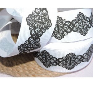 Репсовая лента 40 мм с рисунком "Орнамент" . цв. белый - 1 м