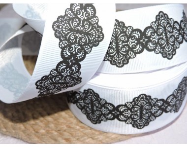 Репсовая лента 40 мм с рисунком "Орнамент" . цв. белый - 1 м