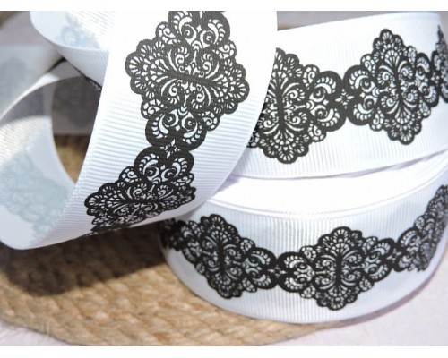 Репсовая лента 40 мм с рисунком "Орнамент" . цв. белый - 1 м