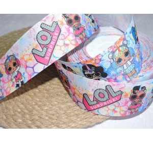 Репсовая лента 40 мм с рисунком "Лол акварель" -  1 м