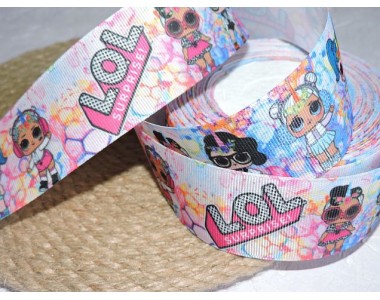 Репсовая лента 40 мм с рисунком "Лол акварель" -  1 м