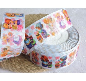 Репсовая лента 40 мм с рисунком "Девочки-хозяюшки" -  1 м