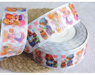 Репсовая лента 40 мм с рисунком "Девочки-хозяюшки" -  1 м