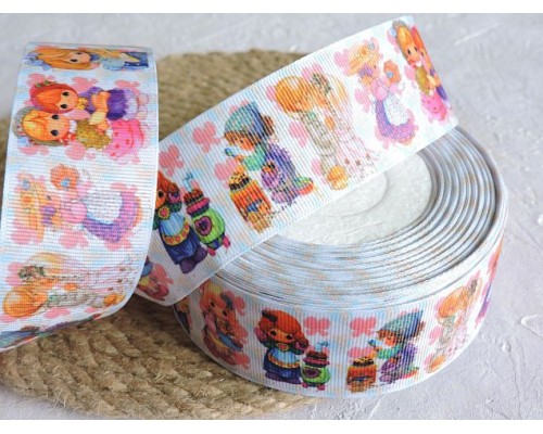 Репсовая лента 40 мм с рисунком "Девочки-хозяюшки" -  1 м