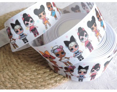 Репсовая лента 40 мм с рисунком "Лол в звездочки" -  1 м