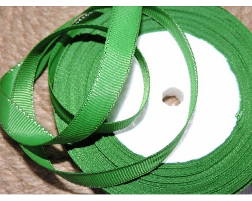 Репсовая лента 10 мм с люрексом серебро, цв. зеленый  - 1м