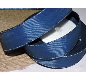 Репсовая лента 25 мм с обрекались серебро, цв. темно-синий 38 - 1м