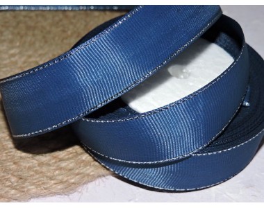 Репсовая лента 25 мм с обрекались серебро, цв. темно-синий 38 - 1м