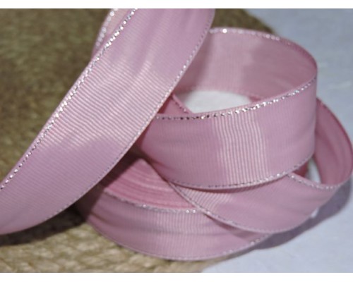 Репсовая лента 25 мм с люрексом серебро, цв. пенка - 1м