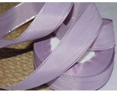 Репсовая лента 25 мм с люрексом серебро, цв. сиреневый - 1м