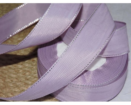 Репсовая лента 25 мм с люрексом серебро, цв. сиреневый - 1м