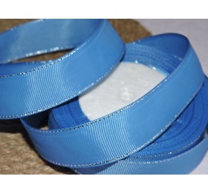 Репсовая лента 25 мм с люрексом серебро, цв. светло-синий - 1м