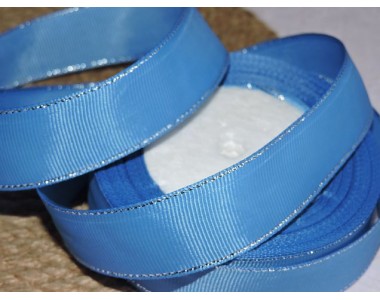 Репсовая лента 25 мм с люрексом серебро, цв. светло-синий - 1м