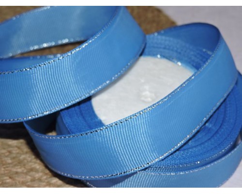 Репсовая лента 25 мм с люрексом серебро, цв. светло-синий - 1м