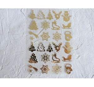 Термотрасферная наклейка "Новогодние 2" глянец, цв. золото 8,5*12 см (лист)