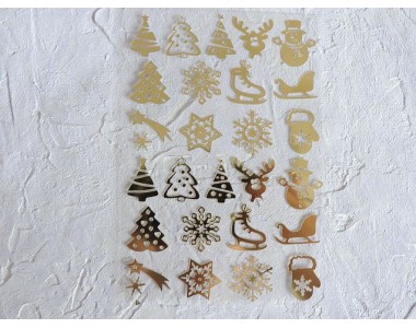 Термотрасферная наклейка "Новогодние 2" глянец, цв. золото 8,5*12 см (лист)