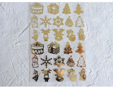 Термотрасферная наклейка "Новогодние 1" глянец, цв. золото 8,5*12 см (лист)
