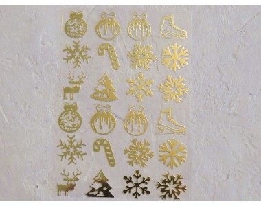 Термотрасферная наклейка "Новогодние 3" глянец, цв. золото 8,5*12 см (лист)