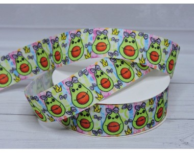 Лента репсовая 25 мм с рисунком "Авокадо" - 1 м.