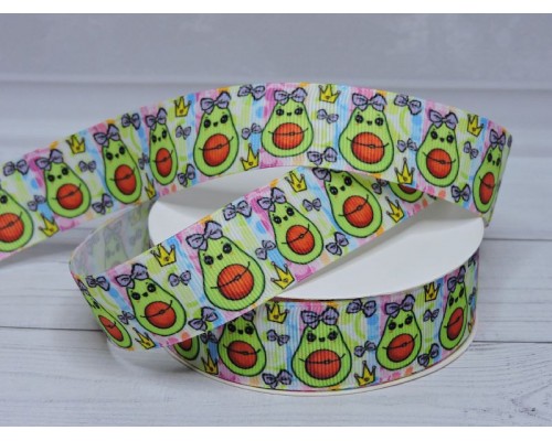 Лента репсовая 25 мм с рисунком "Авокадо" - 1 м.