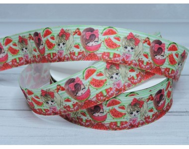 Лента репсовая 25 мм с рисунком "Девочка" - 1 м.