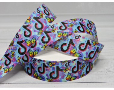 Лента репсовая 25 мм с рисунком "TikTok" - 1 м.