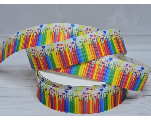 Лента репсовая 25 мм с рисунком "Карандаши" - 1 м.