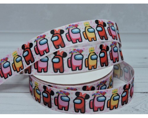 Лента репсовая 25 мм с рисунком "Among Us" - 1 м.