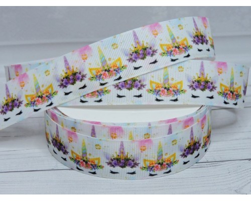 Лента репсовая 25 мм с рисунком "Единорог" - 1 м.