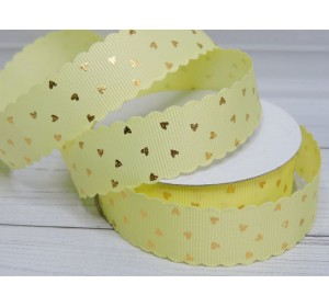 Лента репсовая с фигурным краем 22 мм "Сердечки", цв. светло-желтый - 1 м.
