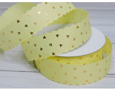 Лента репсовая с фигурным краем 22 мм "Сердечки", цв. светло-желтый - 1 м.