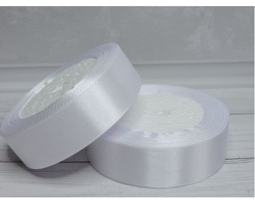 Лента атласная 25 мм, цв. белый  - 1м